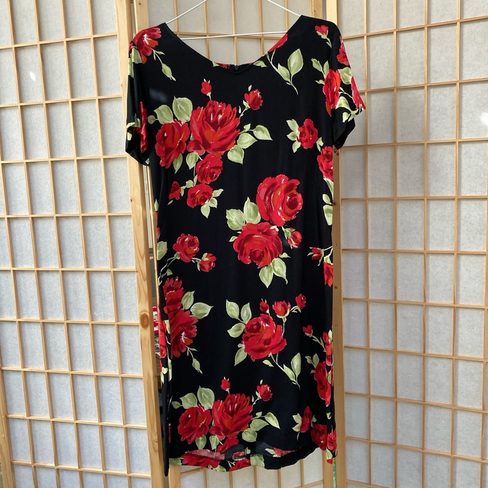 Laura Ashley Black Dress with Red Floral Design